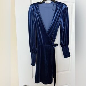 Velvet blue wrap dress from Francesca’s